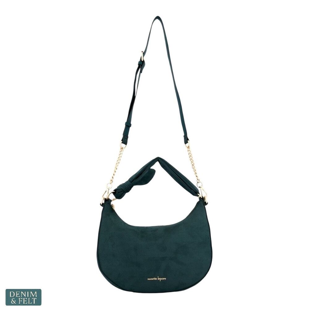 NEW Nanette Lepore Marlie Deep Green Suede Shoulder Bag Crossbody Chain Strap